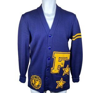 Vintage Dehen Varsity Cardigan Wool Letterman Sweater Patches Pins Mens M ?
